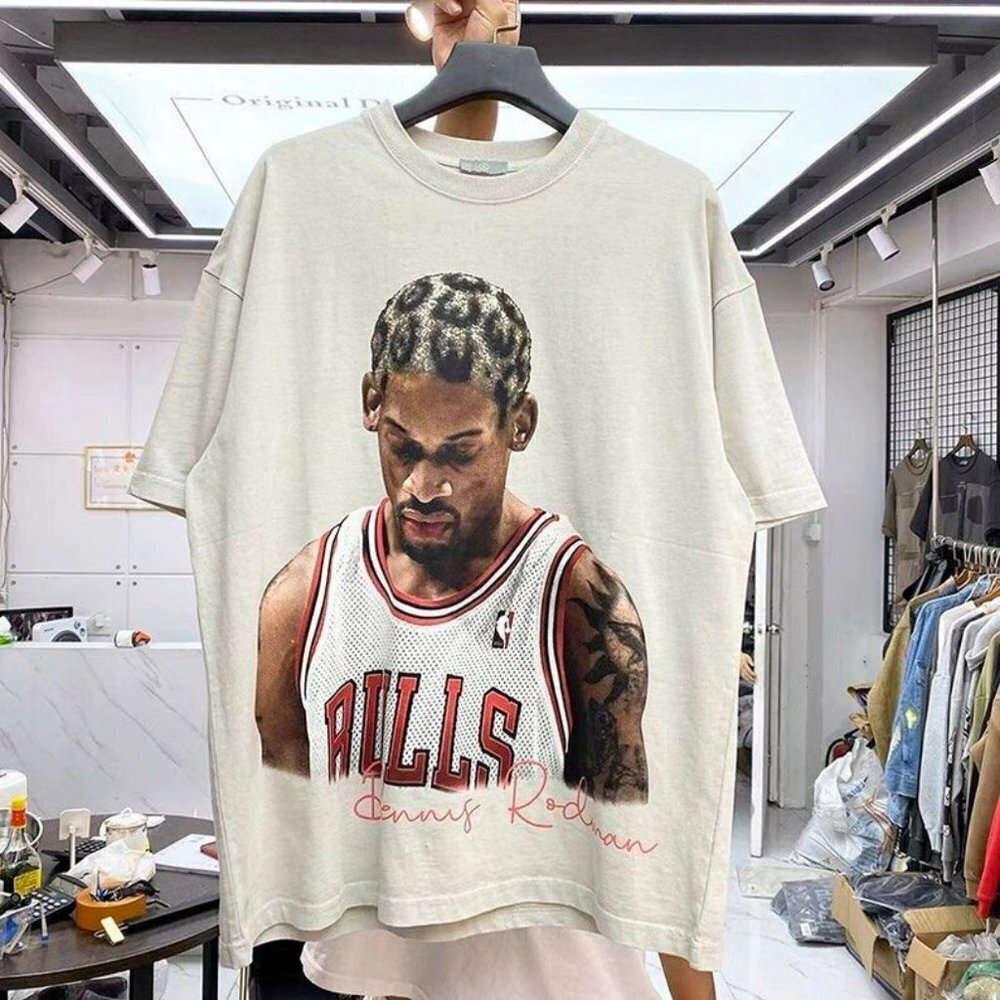 Dennis Rodman Washed Tshirt Rodman Basketball Tees Hip Hop